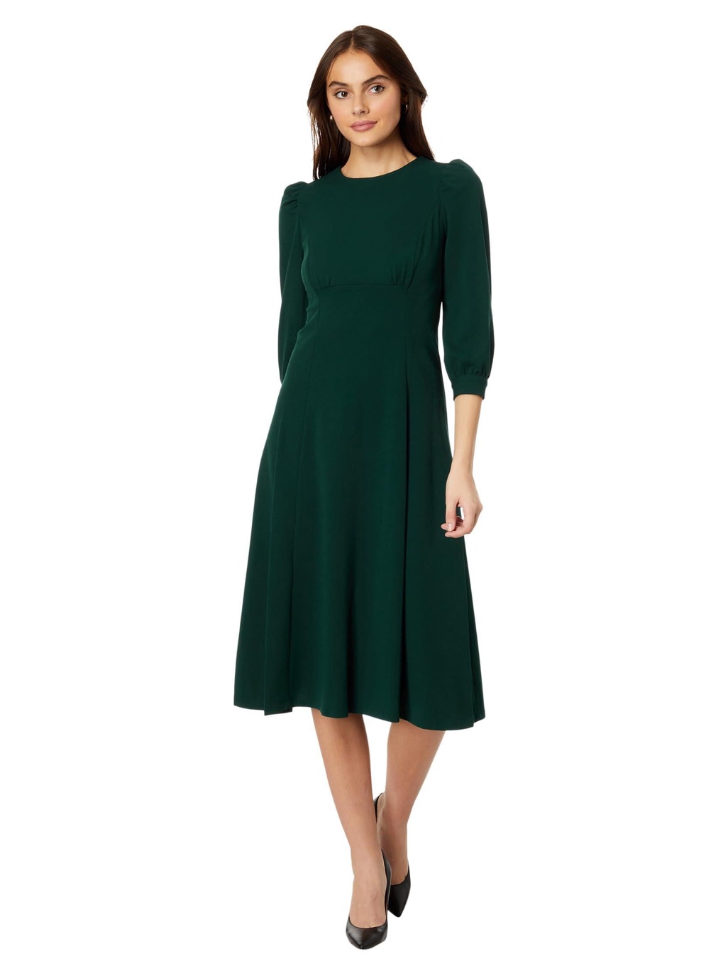 Calvin Klein Forest Green Midi Dress With Puff Sleeves